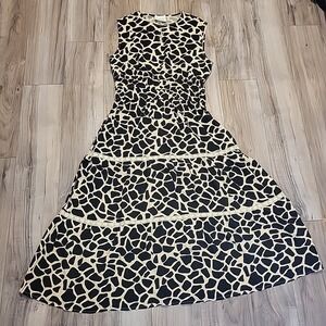 Bohera Destiny Pattern Empired Waist‎ Midi Dress Giraffe Print Tiered A-line LG